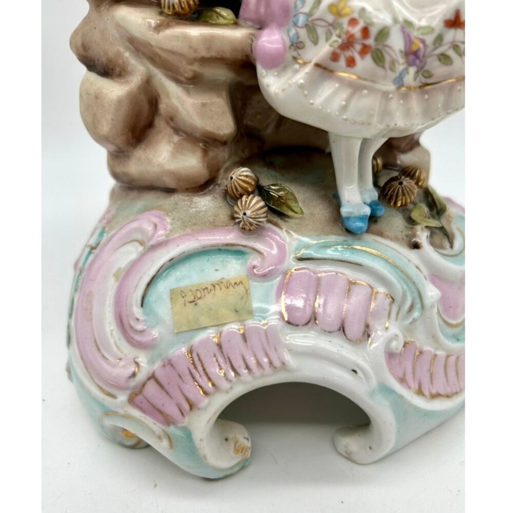 Antique Conta Boehme German Porcelain Courting Couple Figural Candle Holder 11" - Picture 8 of 12